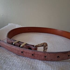 Lucchese Pink Leather Belt with Gold Buckle